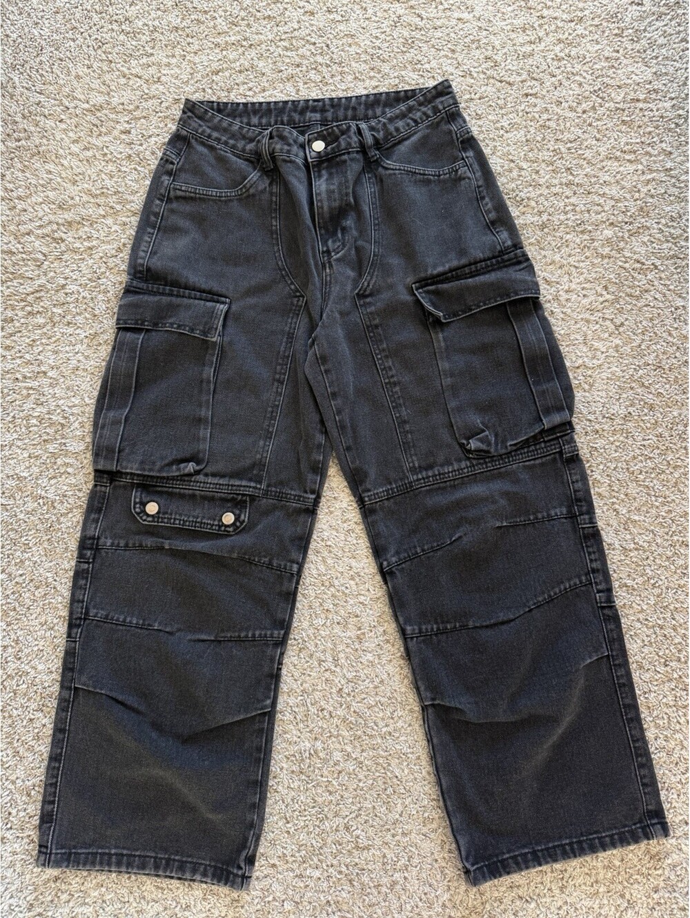 Black Wide Leg Cargo Women’s Jeans Size M Denim Y2K Streetwear Skater Baggy